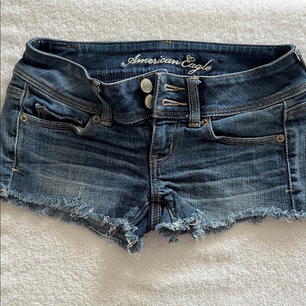 American Eagle Outfitters Women's Frayed Denim Shorts - Dark Blue